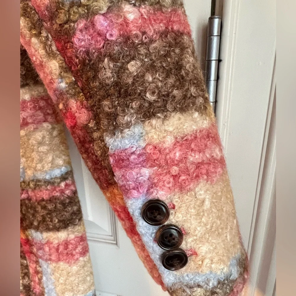 Anthropologie NVLT Plaid Houndstooth Fuchsia Pink Pea Coat Jacket XS 0 2 NWT 💖 - Picture 6 of 13